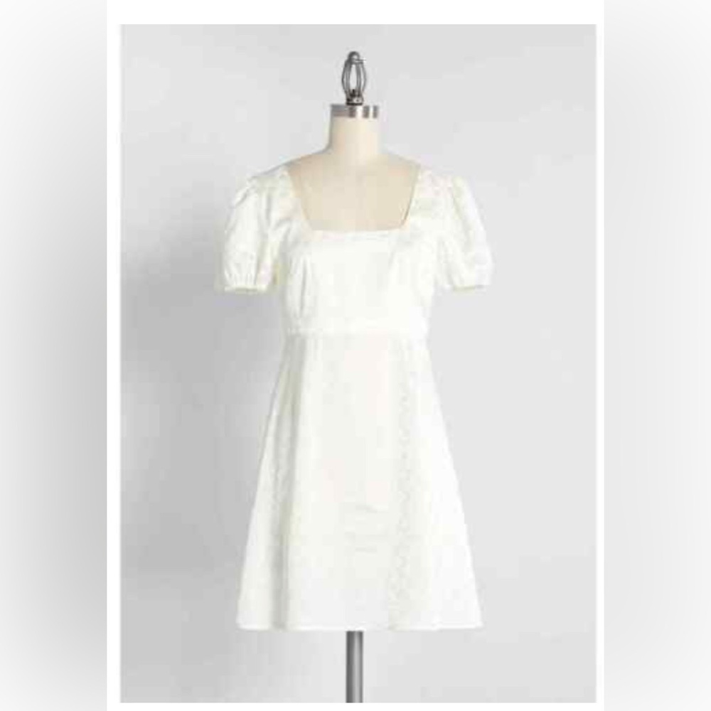 Modcloth Cream Puff Sleeve Mini Dress